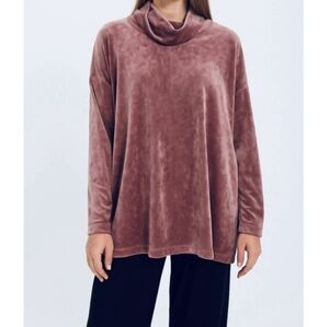 J. Jill Pure Jill Velour Tunic Pink Mauve Mock Neck Loungewear Comfy Cozy